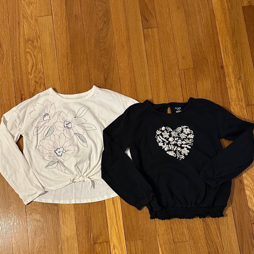 Carters Girls Long Sleeve Tops - Cream and Black, size 12